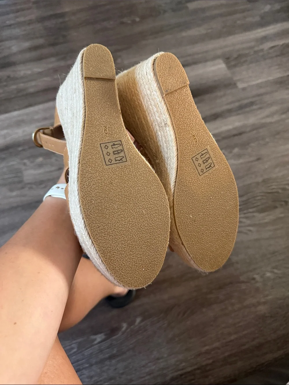 Catherine Malandrino Tan Espadrille Wedge Sandals with Ankle Strap